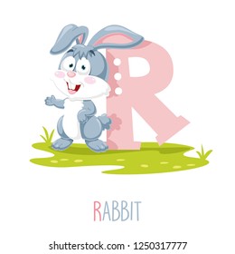 Vector Illustration Of Alphabet Letter R And Rabbit