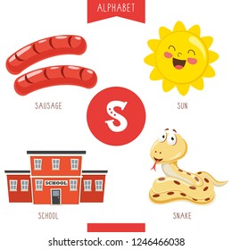 Vector Illustration Of Alphabet Letter S And Pictures