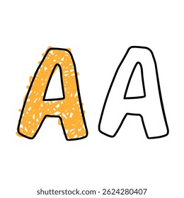 Ilustración vectorial de la letra del alfabeto A adecuada para el aprendizaje de contenido, páginas para colorear