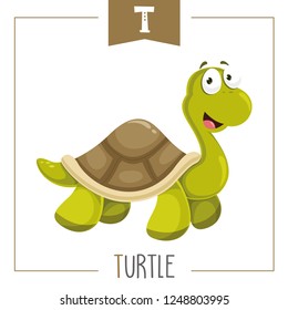 Vector Illustration Of Alphabet Letter T And Turtle
