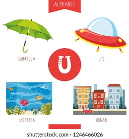 Vector Illustration Of Alphabet Letter U And Pictures