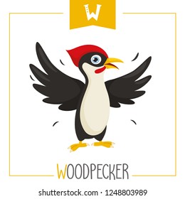 Vector Illustration Of Alphabet Letter W And Woodpecker