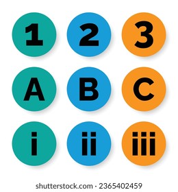 Vector illustration of alphabet letters abc and numbers in a different language, numbers for kids concept