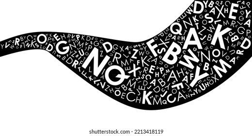 vector illustration of alphabet letters black and white decorative stream flow