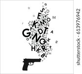 vector illustration of alphabet letters coming out of gun design for journalism as powerful weapon concept