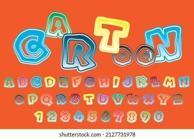Vector illustration of alphabet letters and numbers. Colorful cartoon letters and numbers.