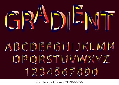 Vector illustration of alphabet letters and numbers. Multi-layered multicolored letters and numbers.