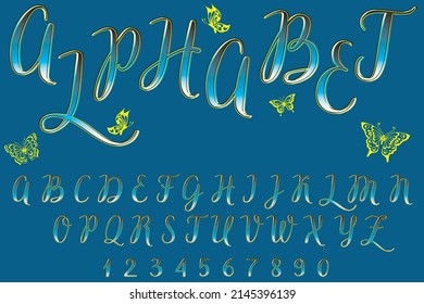 Vector Illustration Alphabet Letters Numbers Blue Stock Vector (Royalty