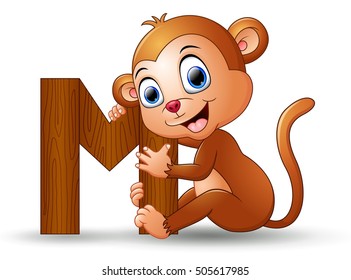 Vector illustration of Alphabet M with Monkey cartoon