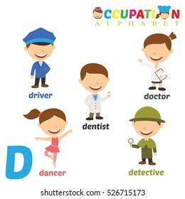Vector Illustration of alphabet occupation with D Letter 