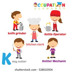 Vector Illustration of alphabet occupation with K letter