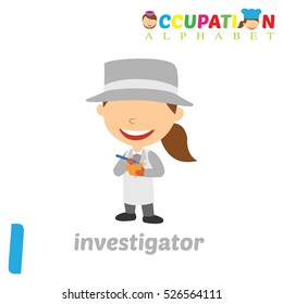 Vector Illustration of alphabet occupation.  Letter I for Investigator