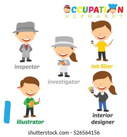Vector Illustration of alphabet occupation with I letter