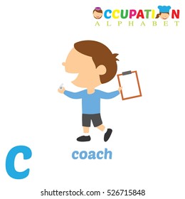 Vector Illustration of alphabet occupation.  Letter C for Coach