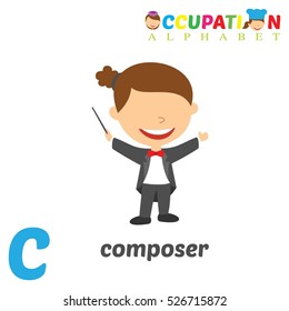 Vector Illustration of alphabet occupation.  Letter C for Composer