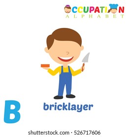 Vector Illustration of alphabet occupation.  Letter B for Bricklayer