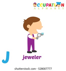 Vector Illustration of alphabet occupation. Letter J for Jeweler