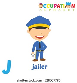 Vector Illustration of alphabet occupation. Letter J for Jailer