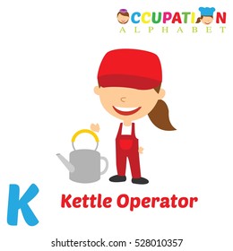 Vector Illustration of alphabet occupation. Letter K for Kettle operator