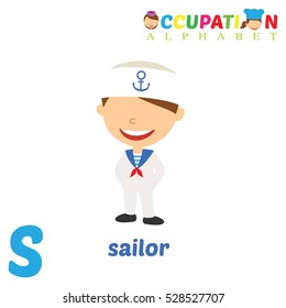 Vector Illustration of alphabet occupation. Letter S for Sailor
