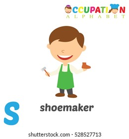 Vector Illustration of alphabet occupation. Letter S for Shoemaker