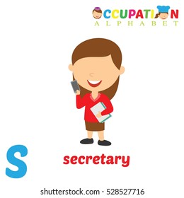Vector Illustration of alphabet occupation. Letter S for Secretary