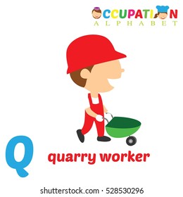 Vector Illustration of alphabet occupation. Letter Q for Quarry worker