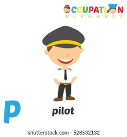 Vector Illustration of alphabet occupation. Letter P for Pilot
