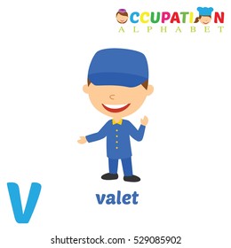 Vector Illustration of alphabet occupation. Letter V for Valet