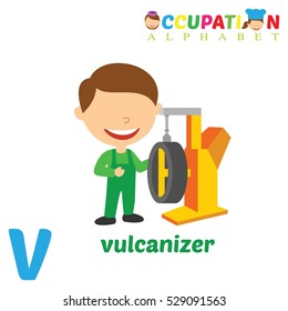 Vector Illustration of alphabet occupation. Letter V for Vulcanizer
