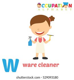 Vector Illustration of alphabet occupation. Letter W for Ware Cleaner