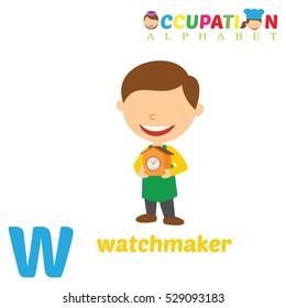 Vector Illustration of alphabet occupation. Letter W for Watchmaker