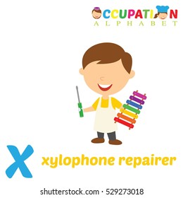 Vector Illustration of alphabet occupation. Letter X for Xylophone Repairer