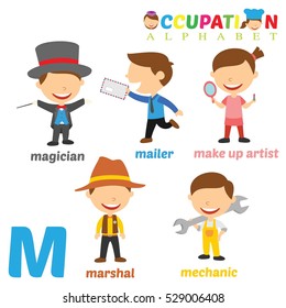 Vector Illustration of alphabet occupation with M letter