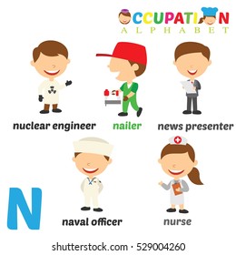 Vector Illustration of alphabet occupation with N letter.