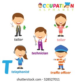 Vector Illustration of alphabet occupation with T letter