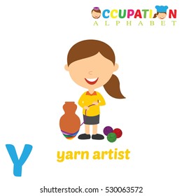 Vector Illustration of alphabet occupation. Y letter for Yarn Artist