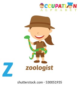 Vector Illustration of alphabet occupation. Z letter for Zoologist