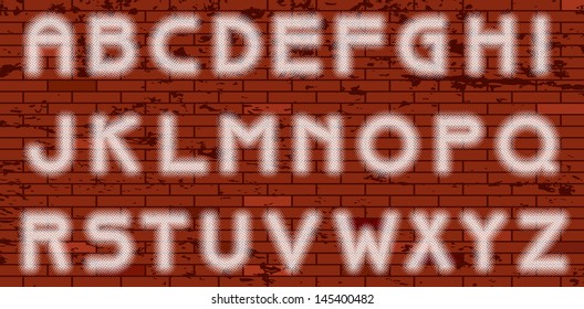 Vector illustration of alphabet on brick wall.