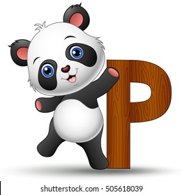 Vector illustration of Alphabet P with Panda cartoon