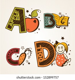 vector illustration of Alphabet set from A to D