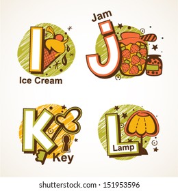 vector illustration of Alphabet set from I to L