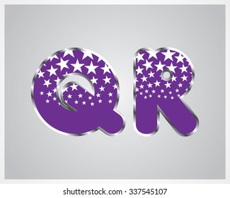 Vector illustration of the alphabet . Set of letters. White stars on purple background from A to Z