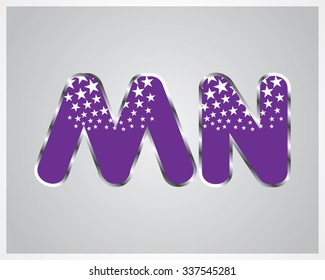 Vector illustration of the alphabet . Set of letters. White stars on purple background from A to Z
