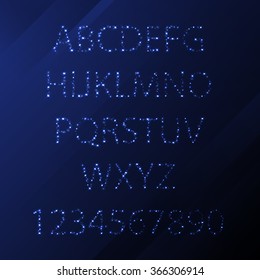 Vector illustration of the alphabet . Set of letters . The night sky. Abstract background.