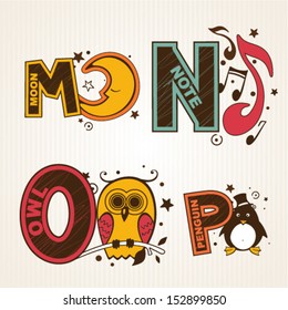 vector illustration of Alphabet set from M to P