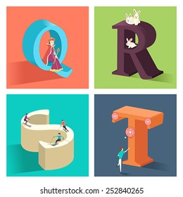 A vector illustration of alphabets concept in 3D from Q to T