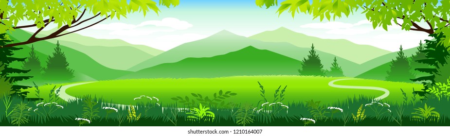 Vector Illustration. Alpine meadows.
