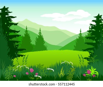 Vector Illustration. Alpine meadows.
