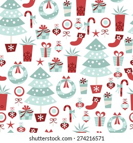 A vector illustration of alpine retro christmas seamless pattern background.